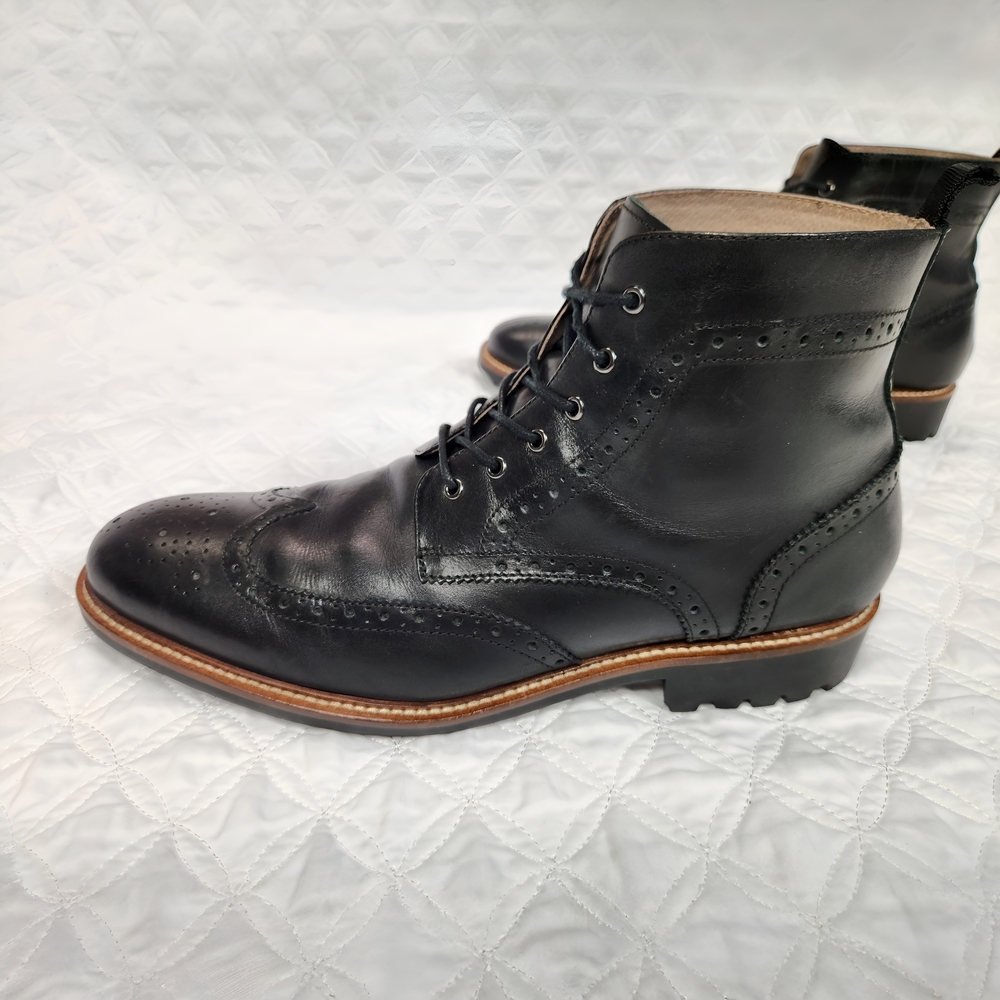 Banana Republic Genuine Italian Leather Black Brogue Wingtip Men's Boots 11.5 M - Picture 5 of 11